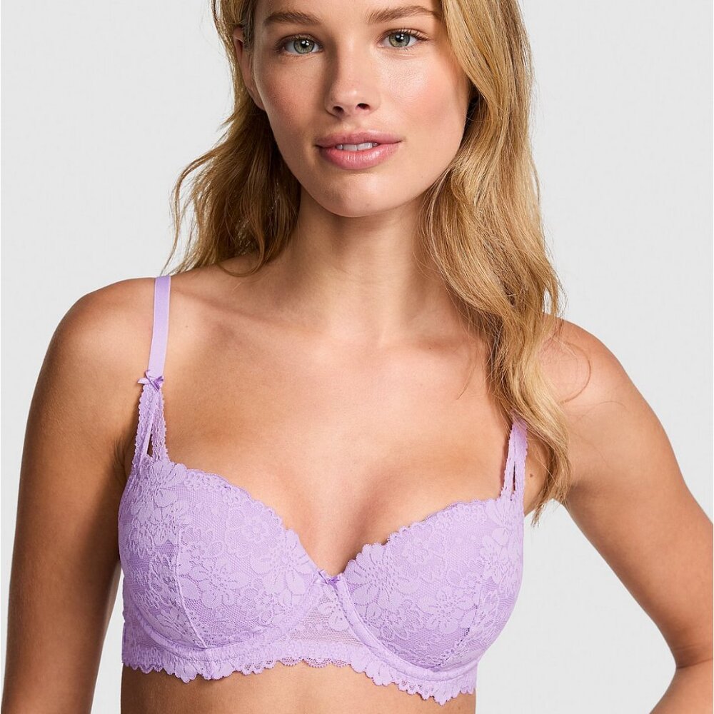 PINK Victoria's Secret Wink Lightly Lined Balconette Bra Pastel Lilac - Size 32C